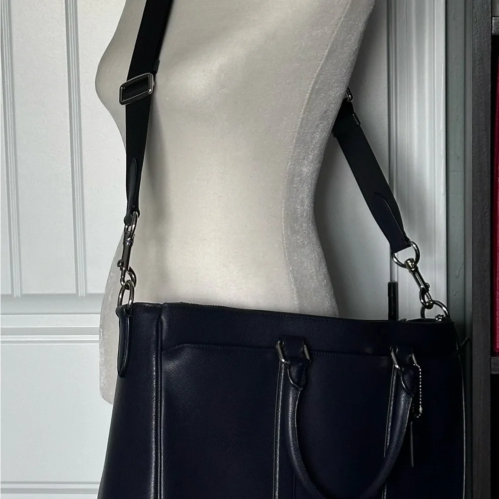 Coach Navy Leather Briefcase with Top Handles - Picture 6 of 7